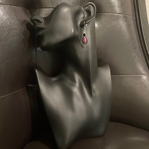 Purple, Orange, & Dark Blue Stone Dangle Earrings - Picture 2 of 2